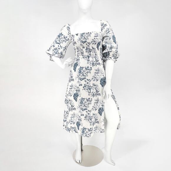 Reformation Gitane Linen Midi Dress Women’s Size Large Corsica Puff Sleeve Slit - Picture 1 of 7
